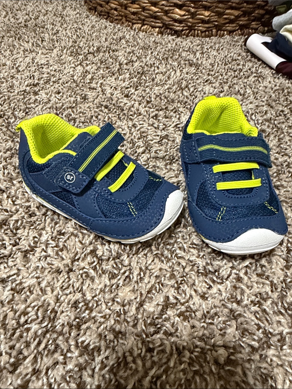 Stride Rite Navy and Neon Green Slip-On Sneakers